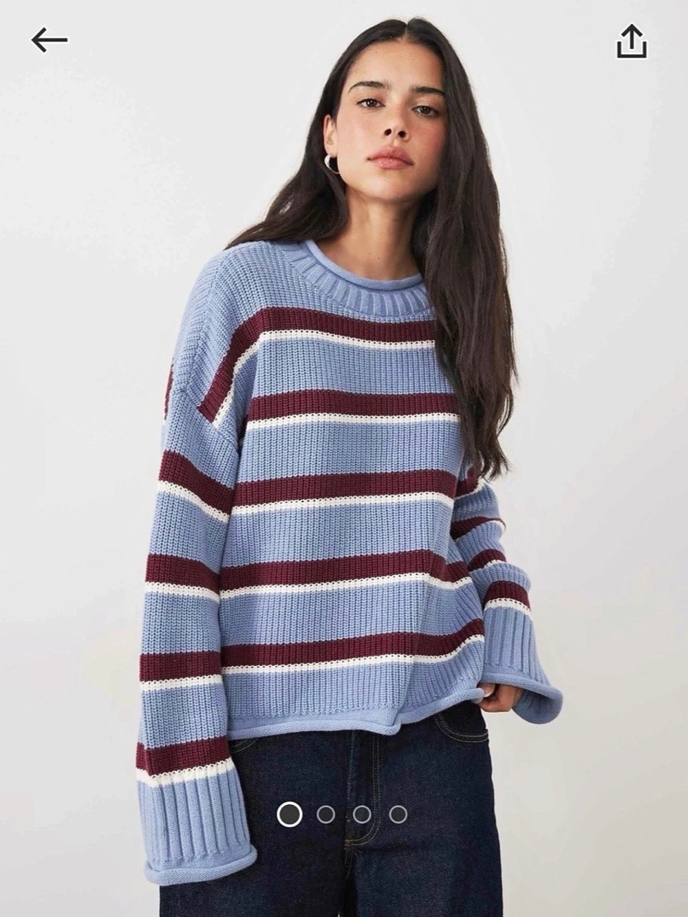 Abercrombie 100% Cotton Roll Neck Sweater in Blue & Maroon Stripes